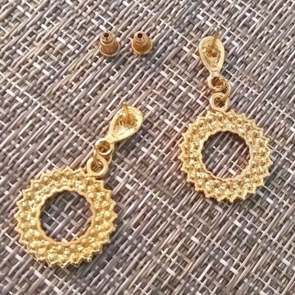 Peachy Pink Round Pave' Drop Earrings - Picture 2 of 4